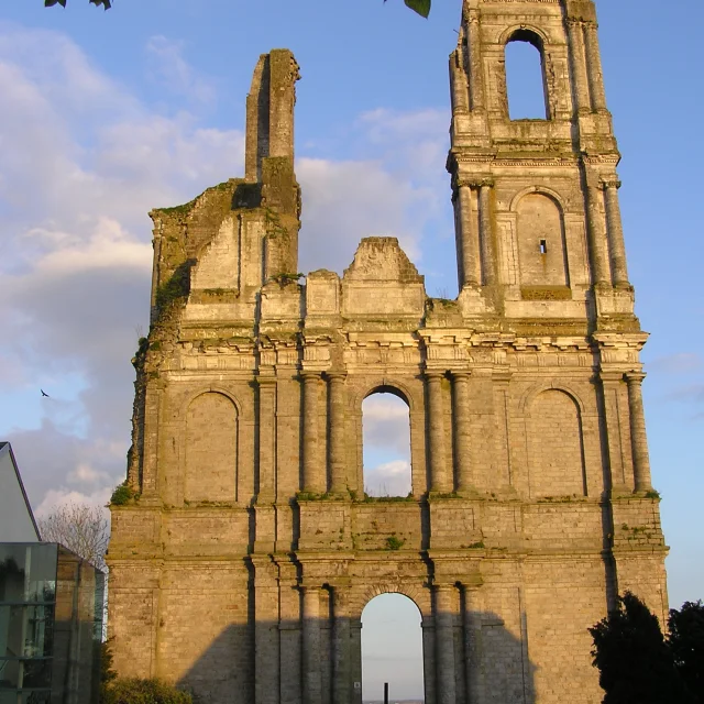 The ruined towers of the Abbey of Mont-Saint-Eloi